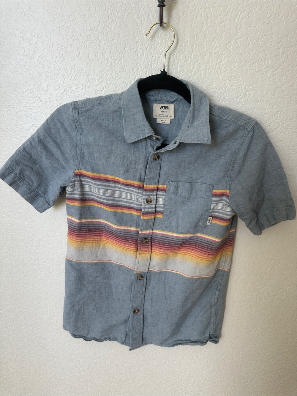 Vans Short Sleeve Button-Down Shirt - Light Blue with Rainbow Stripes